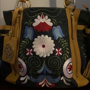 Beautiful embroidered denim like leather Sharif leather bag